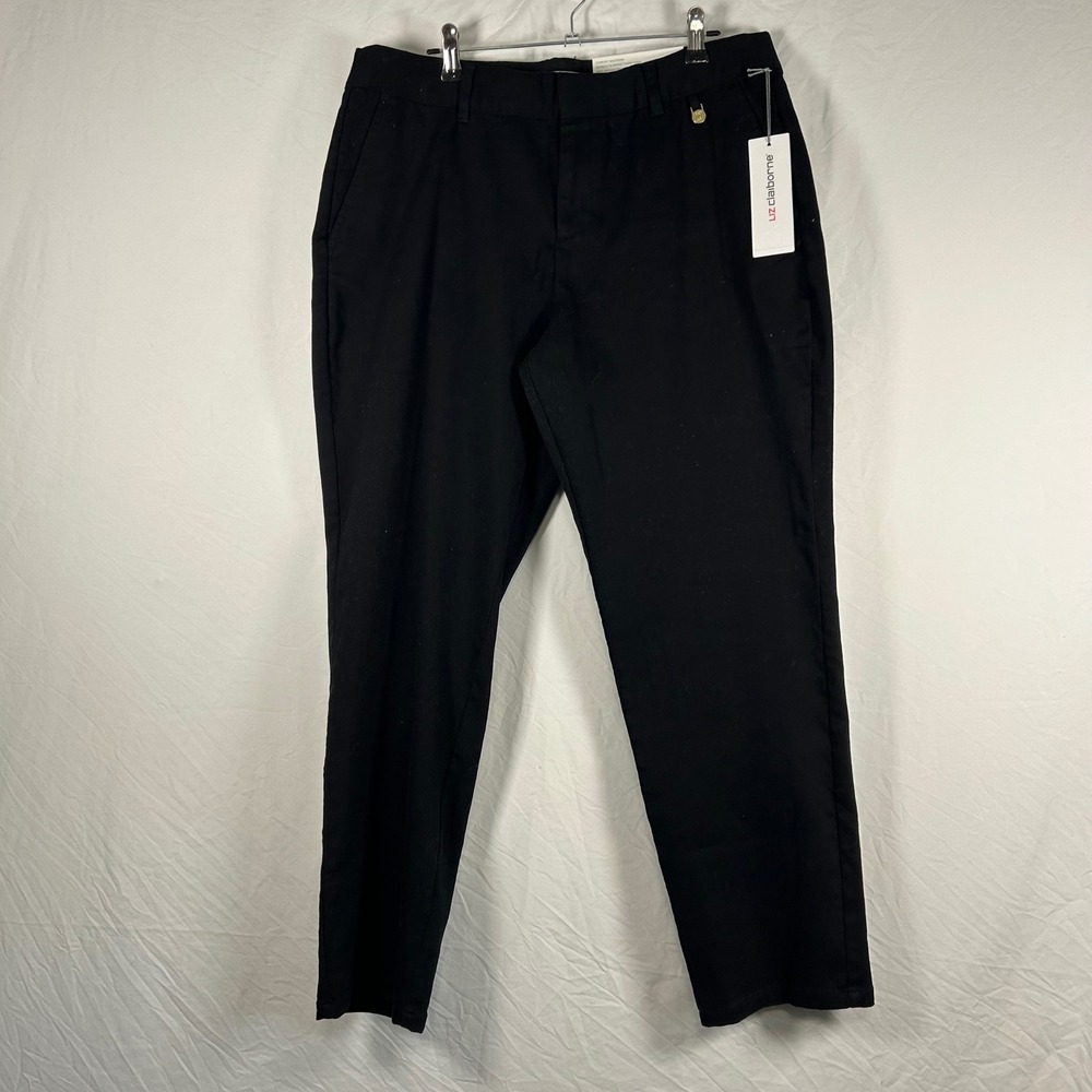 Liz Claiborne Pants Women 10 Black NEW Straight Leg Ankle Mid-Rise Slimming